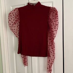 Burgundy puff sleeve top